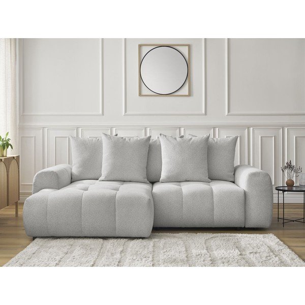 Světle šedá žinylková rozkládací/s úložným prostorem rohová pohovka (levý roh/s lenoškou) Roxelane – Bobochic Paris-image-1