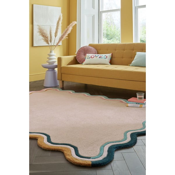 Krémový ručně tkaný vlněný koberec 160x230 cm Leo Scallop – Flair Rugs-image-1