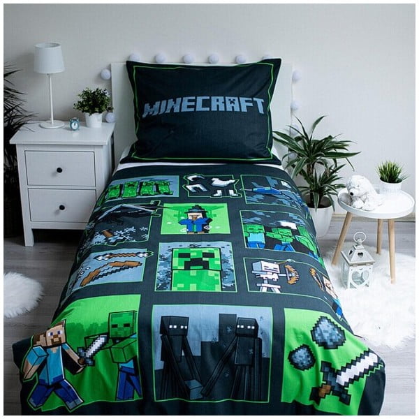 Bavlněné dětské povlečení na jednolůžko 140x200 cm Minecraft Survival Mode – Jerry Fabrics-image-1