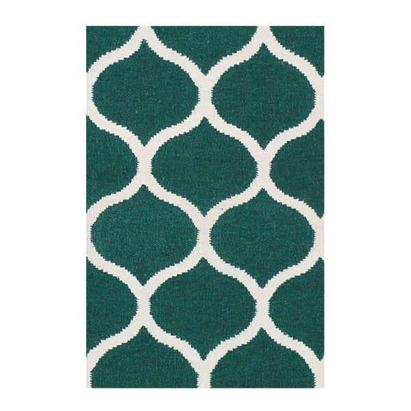 Ručně tkaný zelený vlněný koberec Alize, 90x60cm