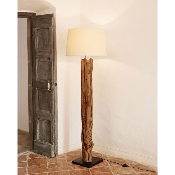Bílo-hnědá stojací lampa s textilním stínidlem (výška 175 cm) Powell – Kave Home-image-1