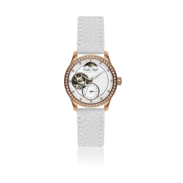 Dámské hodinky s bílým páskem z pravé kůže Walter Bach Union