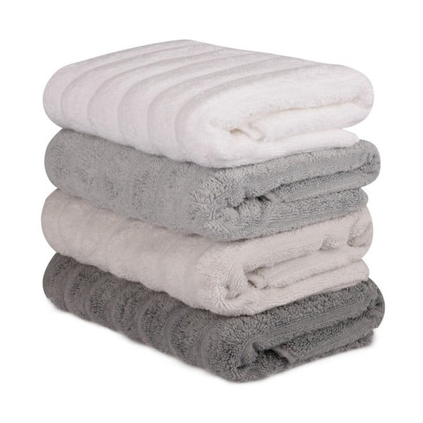 Sada 4 hnědo-bílých bavlněných ručníků Sofia, 50 x 90 cm