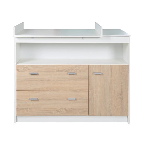 Nízká dětská komoda v dekoru dubu s přebalovacím pultem v bílo-přírodní barvě 117x98 cm Gabriella – Roba-image-2