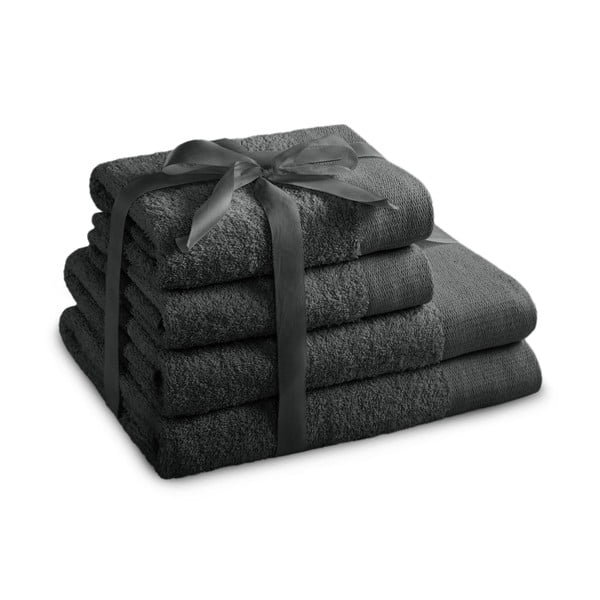 Tmavě šedé froté bavlněné ručníky a osušky v sadě 4 ks Amari – Restilo