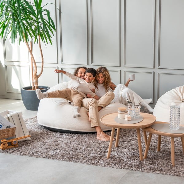 Krémový sedací vak z textilie bouclé Om 135 – SLOWDOWN-image-1