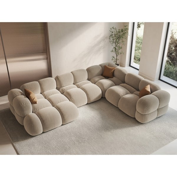 Béžová sametová rohová pohovka (pravý roh/do "U") Loretto – Cosmopolitan Design-image-1