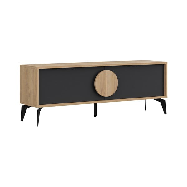 TV stolek v dekoru dubu v černo-přírodní barvě 140x51 cm Vae – Marckeric-image-2