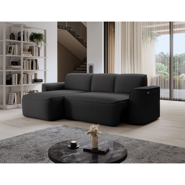 Antracitová rohová pohovka z textilie bouclé (levý roh/s lenoškou) Ume – ELTAP-image-4