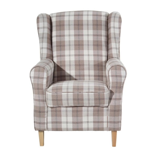 Béžové kárované křeslo ušák Max Winzer Lorris Vintage-image-3