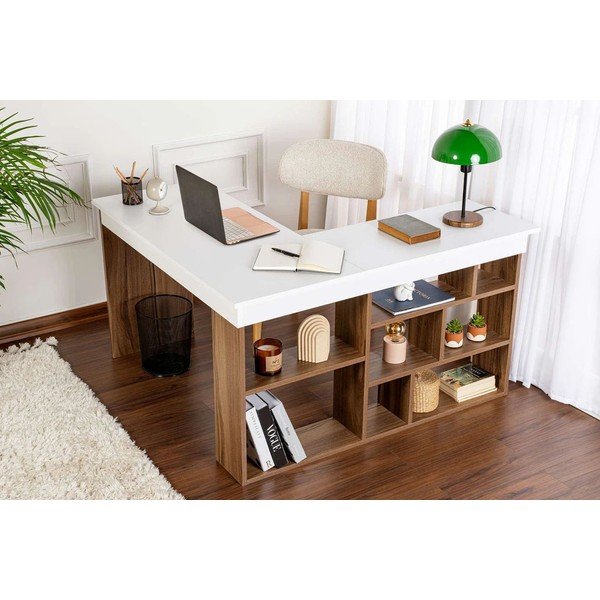 Rohový pracovní stůl v dekoru ořechu 120x130 cm Vesper – Kalune Design-image-1