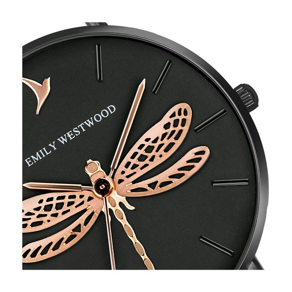 Dámské hodinky s páskem z pravé kůže v černé barvě Emily Westwood Fly-image-3