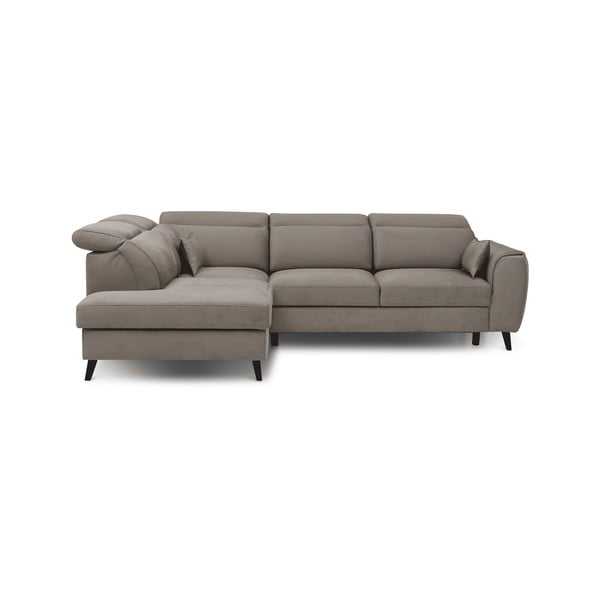 Béžová sametová rozkládací/s úložným prostorem rohová pohovka (levý roh/do L) Noble – ELTAP