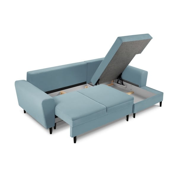 Světle modrá manšestrová rozkládací/s úložným prostorem rohová pohovka (pravý roh/s lenoškou) Kyoto – Cosmopolitan Design-image-3