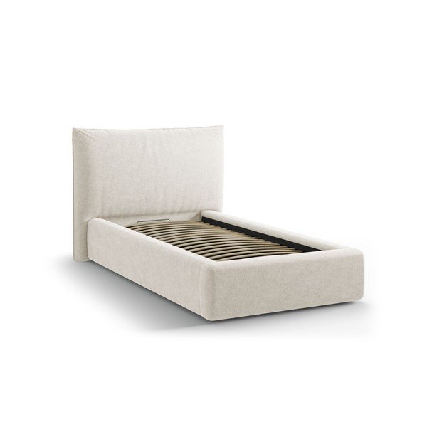 Krémová čalouněná jednolůžková postel s úložným prostorem s roštem 90x200 cm Kaelle – Micadoni -image-2