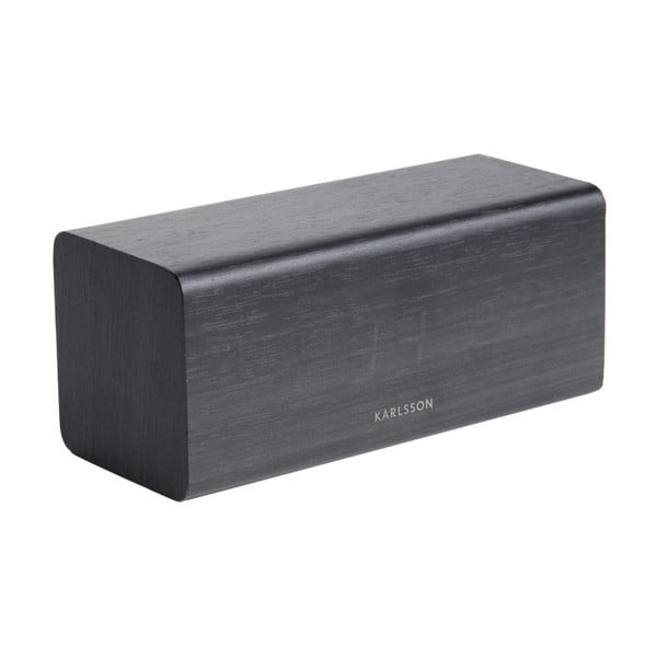 Černý budík v dřevěném dekoru Karlsson Block, 16 x 7,2 cm-image-2