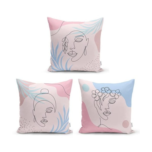 Sada 3 dekorativních povlaků na polštáře Minimalist Cushion Covers Minimalist Face, 45 x 45 cm