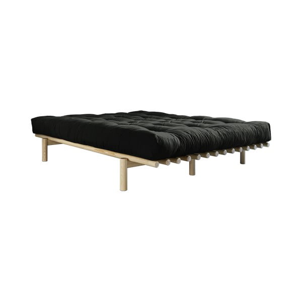 Dvoulůžková postel z borovicového dřeva s matrací Karup Design Pace Double Latex Natural Clear/Black, 140 x 200 cm