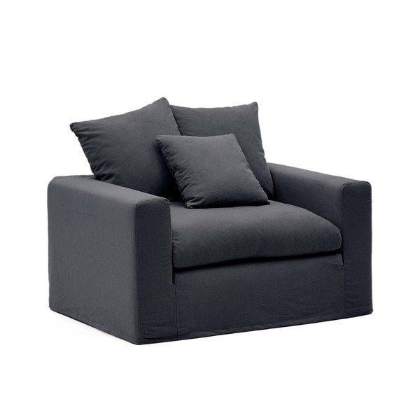Antracitové lněné křeslo Nora – Kave Home