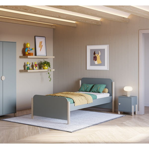 Dětský noční stolek šedozelený z borovicového dřeva Enola – Marckeric-image-1