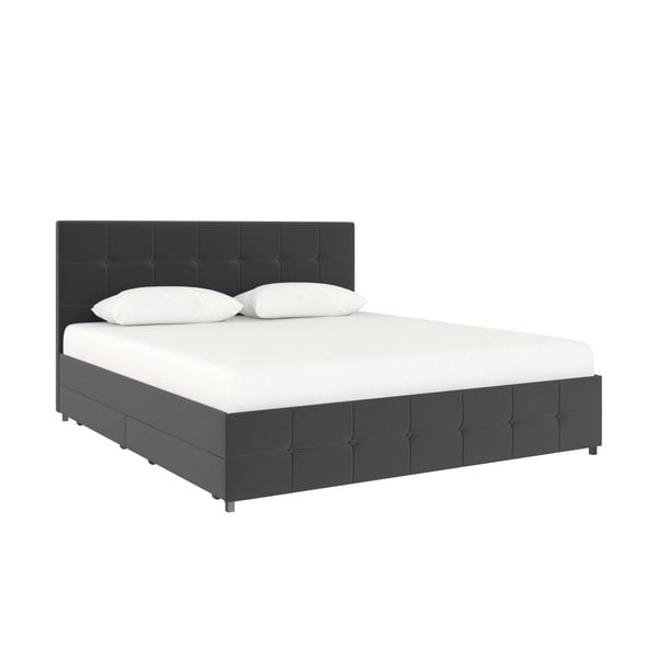 Tmavě šedá čalouněná dvoulůžková postel s úložným prostorem 180x200 cm Rose – Støraa