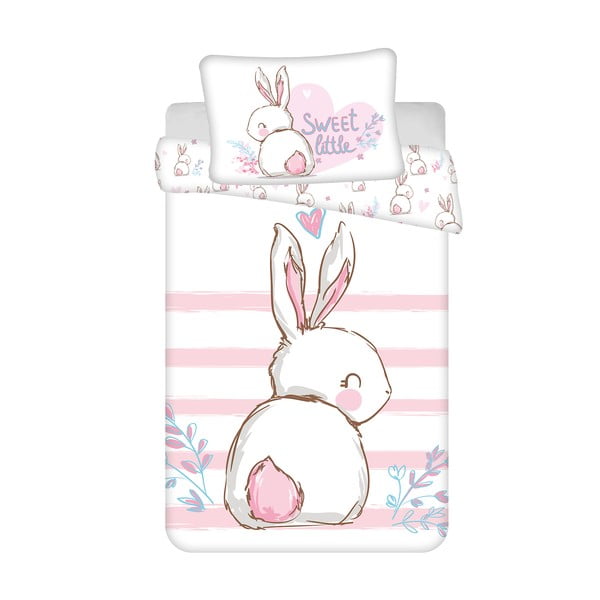 Bílo-růžové bavlněné dětské povlečení do postýlky 100x135 cm Bunny "Sweet" – Jerry Fabrics
