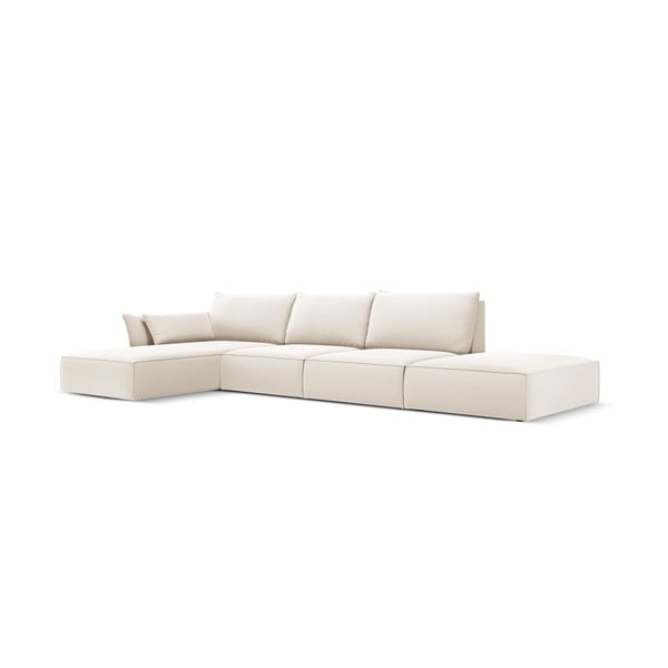 Béžová sametová rohová pohovka (levý roh/s lenoškou) Vanda – Mazzini Sofas-image-2