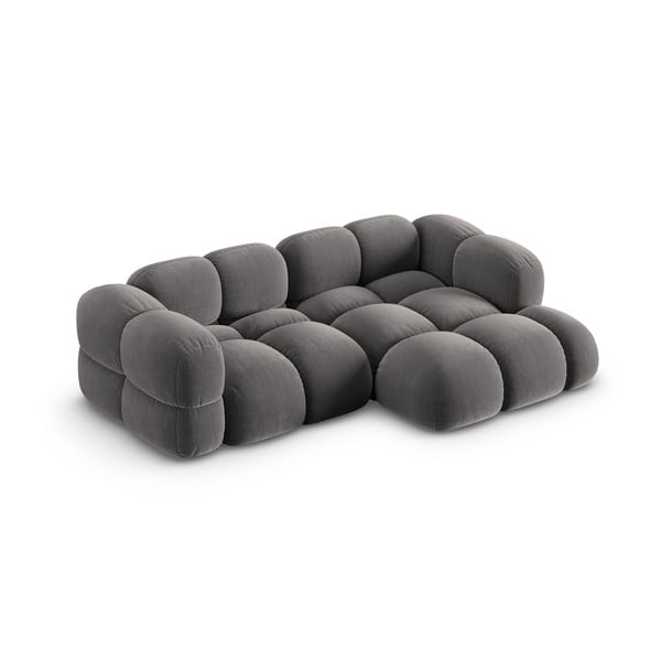 Šedá sametová rohová pohovka (pravý roh/s lenoškou) Loretto – Cosmopolitan Design-image-3