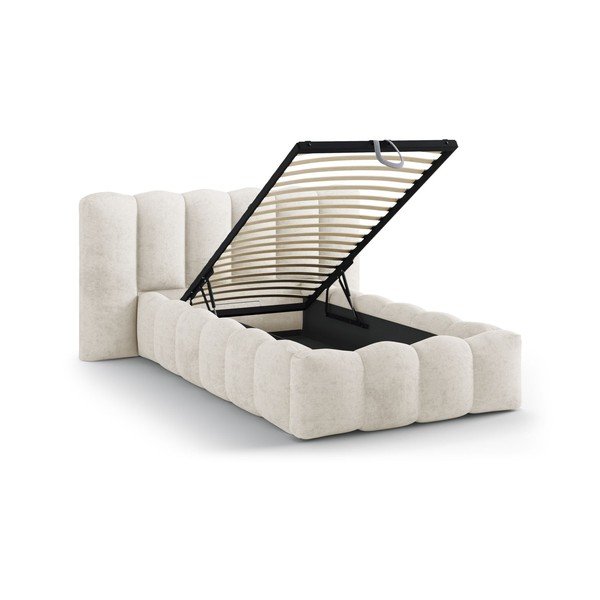 Béžová čalouněná jednolůžková postel s úložným prostorem s roštem 90x200 cm Lupine – Micadoni -image-1
