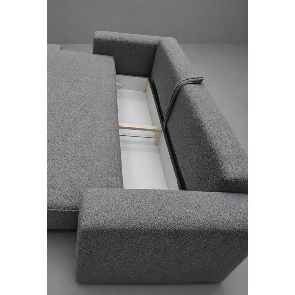 Šedá rozkládací/s úložným prostorem pohovka z textilie bouclé 247 cm Quinoa - II. jakost – Bonami Selection-image-4