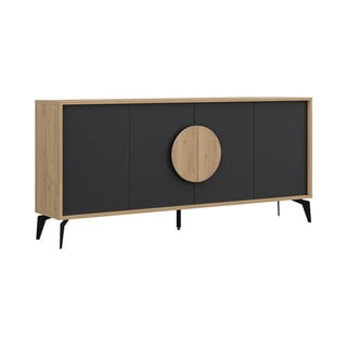 Nízká komoda v dekoru dubu v černo-přírodní barvě 180x82 cm Vae – Marckeric