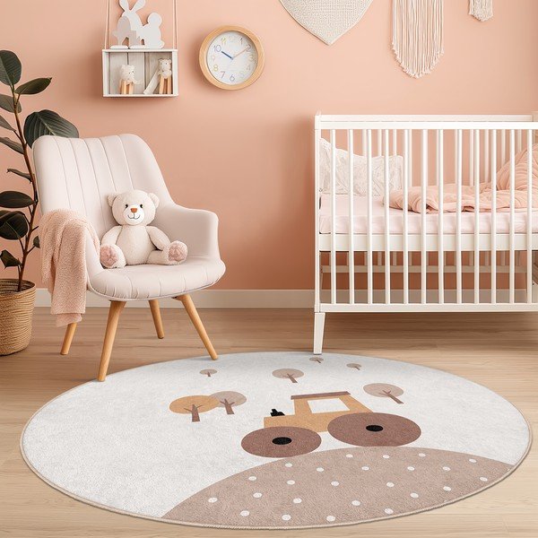 Béžový pratelný dětský koberec ø150 cm Tractor World – Mila Home-image-3