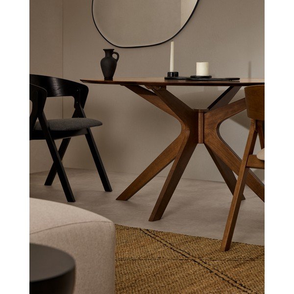 Kulatý jídelní stůl s deskou v dekoru ořechového dřeva ø 120 cm Naanim – Kave Home-image-2