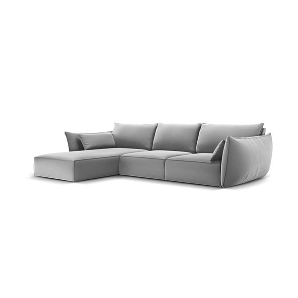 Světle šedá sametová rohová pohovka (levý roh/s lenoškou) Vanda – Mazzini Sofas-image-2
