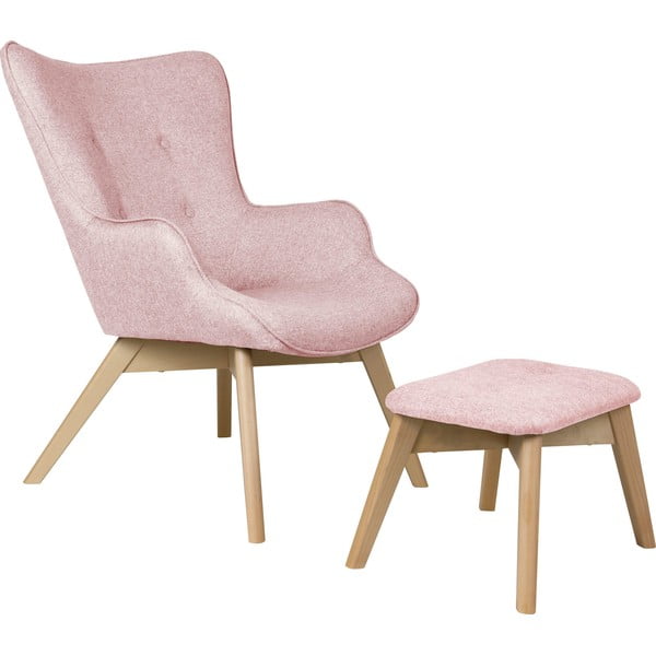 Světle růžové křeslo s podnožkou Niko – Ropez