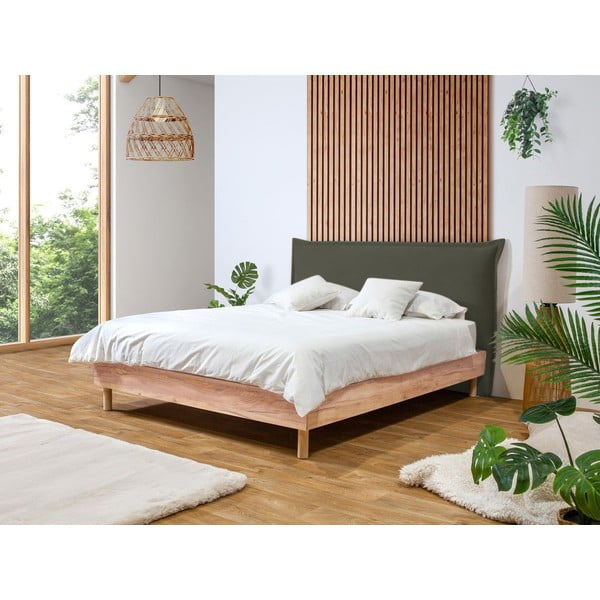 Tmavě zelená/přírodní dvoulůžková postel s roštem 180x200 cm Charlie – Bobochic Paris-image-1