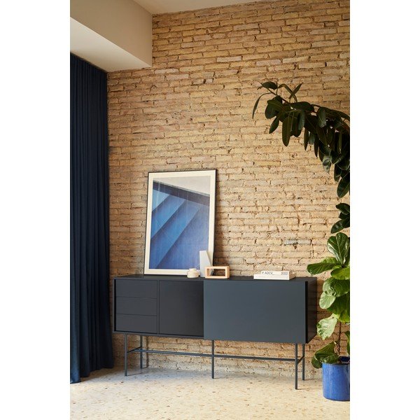 Černo-antracitová nízká komoda s posuvnými dveřmi 180x91 cm Nube – Teulat-image-1