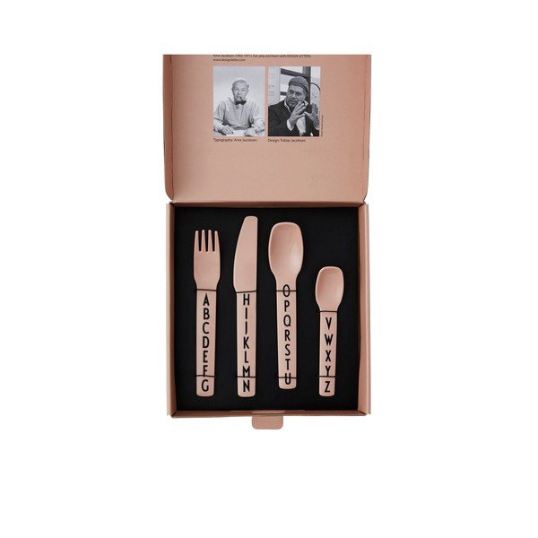 4dílná sada růžových dětských příborů Design Letters-image-3