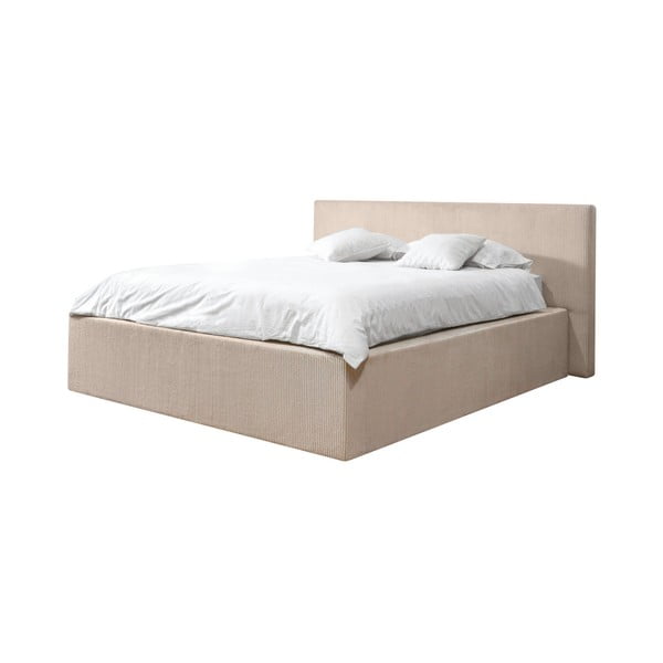 Béžová čalouněná dvoulůžková postel s úložným prostorem s roštem 160x200 cm Nihad – Bobochic Paris