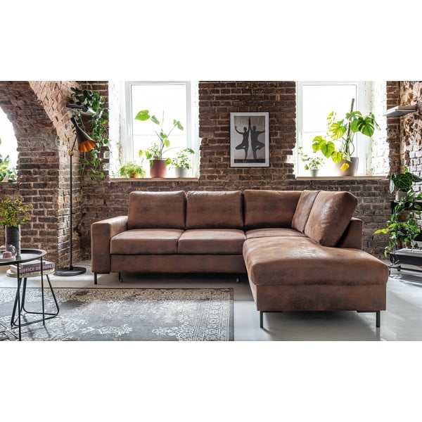 Hnědá rozkládací rohová pohovka z imitace kůže (pravý roh) Lofty Lilly – Miuform-image-1