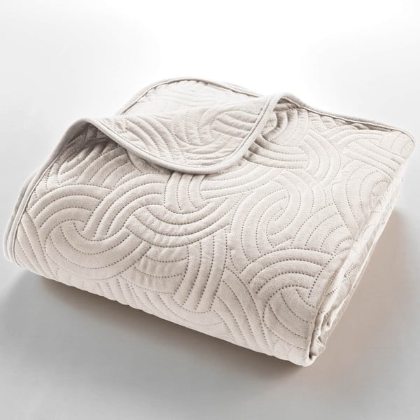 Krémový sametový set přehozu a povlaku na polštář 240x260 cm Solange – douceur d'intérieur