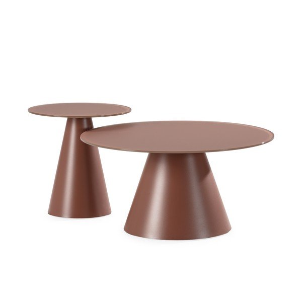 Hnědé kulaté konferenční stolky v sadě 2 ks se skleněnou deskou ø 80 cm Vida – MOME