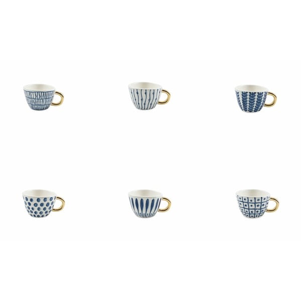 Sada 6 modro-bílých šálků na kávu z kameniny Villa d'Este Masai, 45 ml