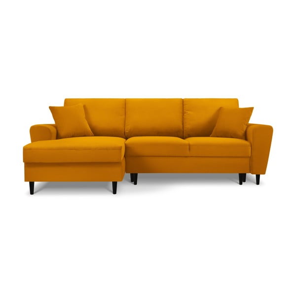 Manšestrová rozkládací/s úložným prostorem rohová pohovka v hořčicové barvě (levý roh/s lenoškou) Kyoto – Cosmopolitan Design