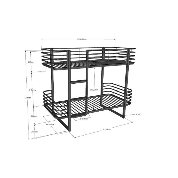 Černá kovová patrová dětská postel s roštem 90x200 cm Oscar – Vipack-image-2