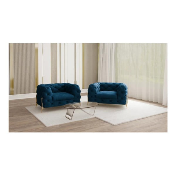 Tmavě modré sametové křeslo Chelsea Bis – Ropez-image-1