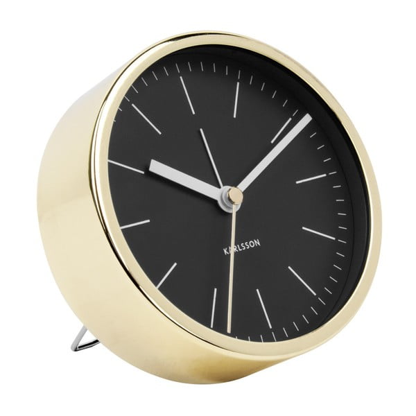 Černé stolní hodiny s detaily ve zlaté barvě Karlsson Minimal, ⌀ 10 cm