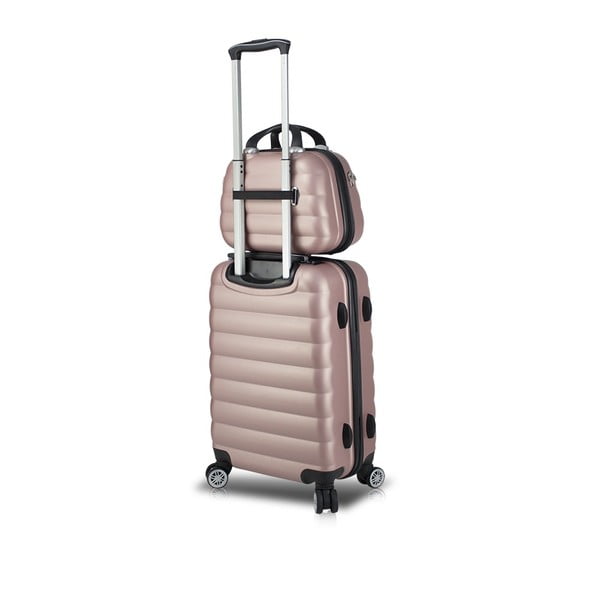 Sada růžového cestovního kufru na kolečkách s USB portem a příručního kufříku My Valice RESSNO MU & M