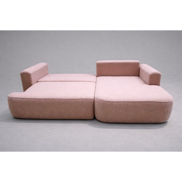 Světle růžová rozkládací/s úložným prostorem rohová pohovka z textilie bouclé (pravý roh/s lenoškou) Quinoa - II. jakost – Bonami Selection-image-3