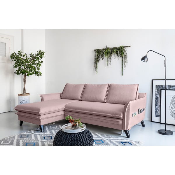 Pudrově růžová rozkládací rohová pohovka Miuform Charming Charlie, levý roh-image-3